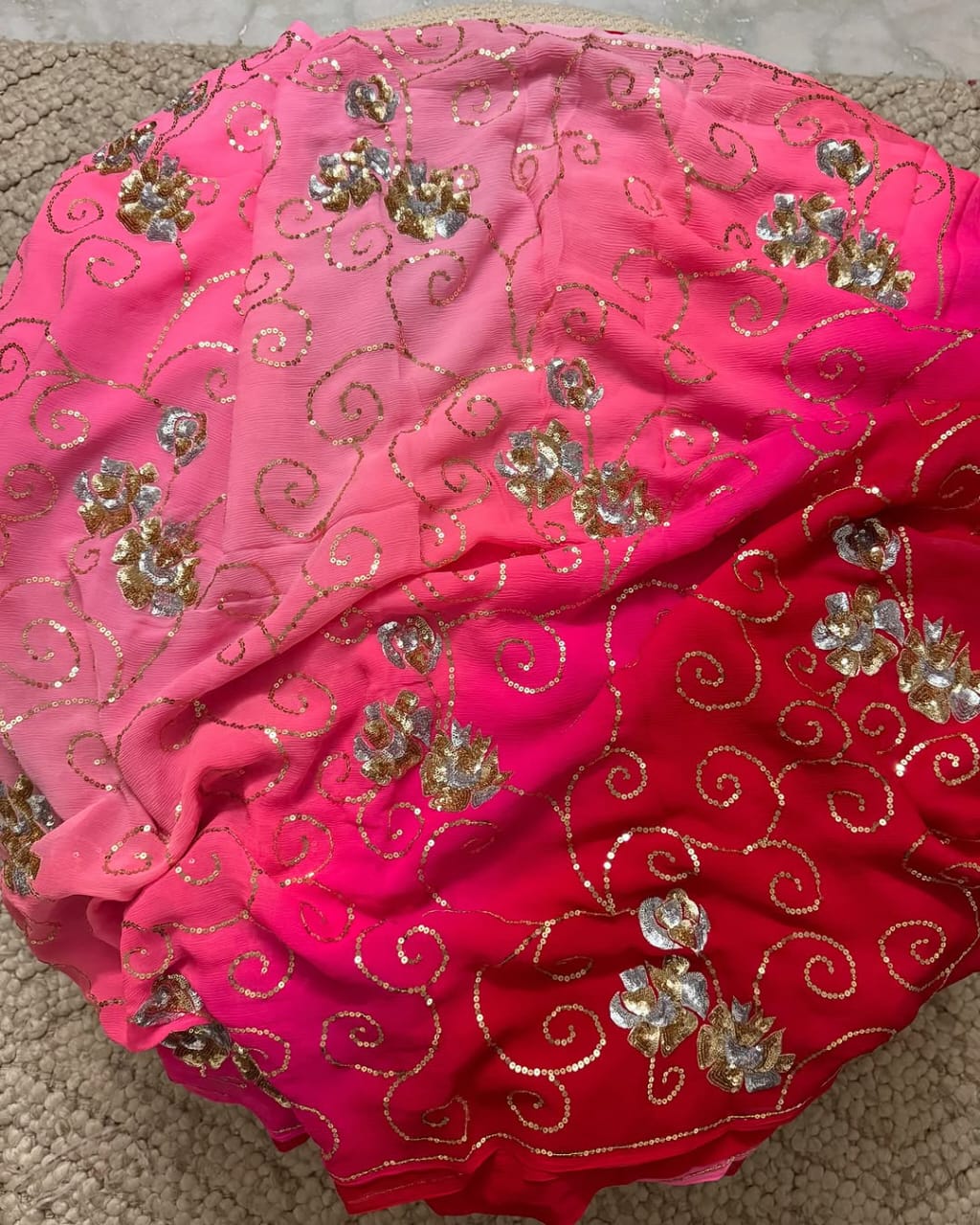 Pure Jaipuri Diamond Chiffon Sarees With Sequence Work
