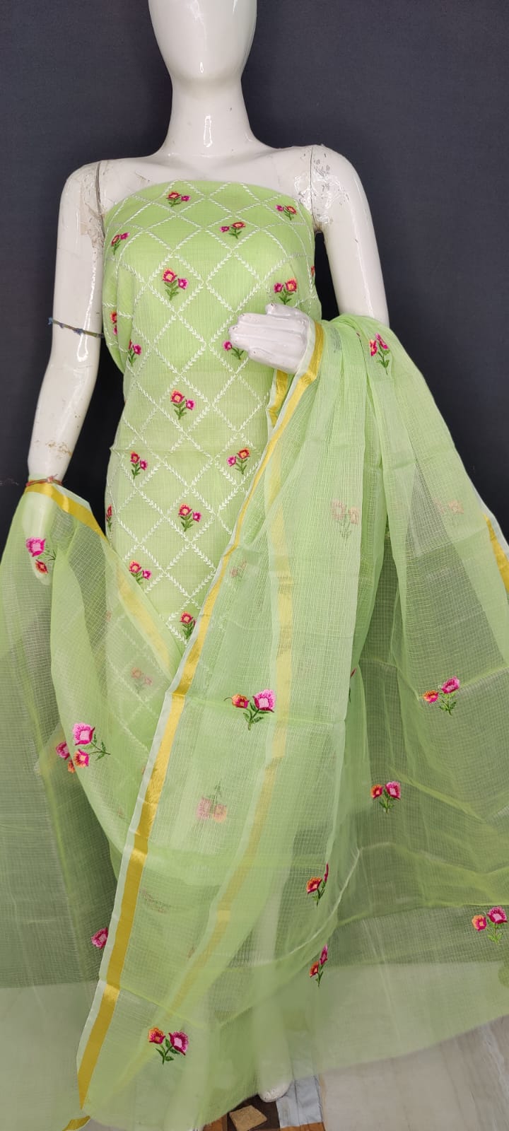 Pure Kota Doriya Suit With Embroidery Work Unstitched Suit