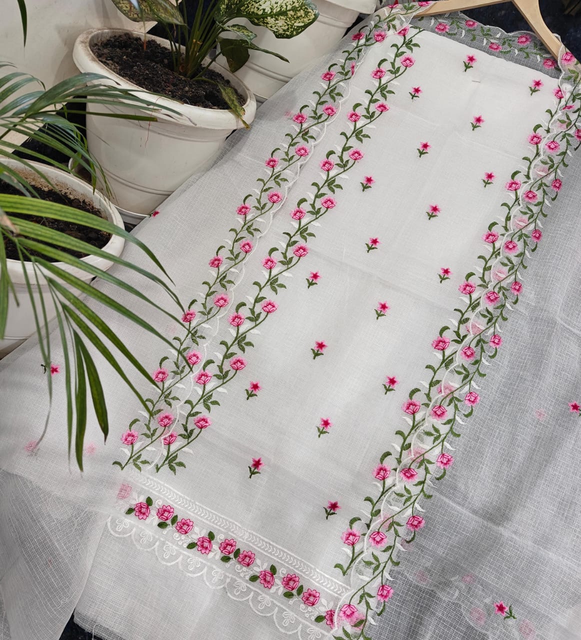 Pure Kota Doriya unstitched suit with embroidery work
