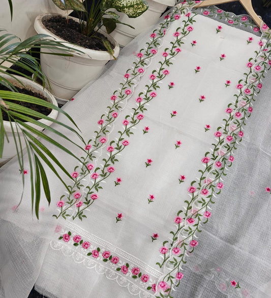 Pure Kota Doriya unstitched suit with embroidery work