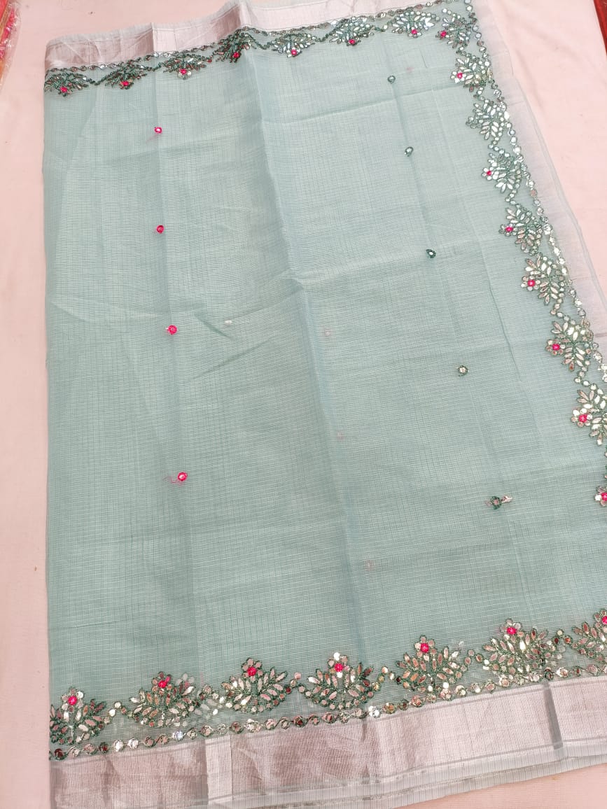 Kota Doria Saree With Gota Patti Work