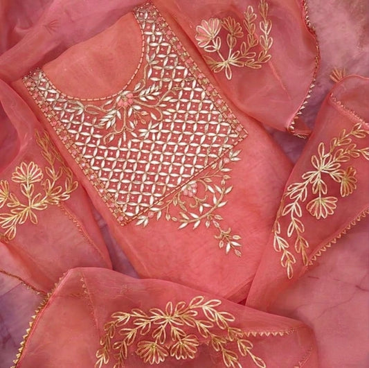 Pure Organza unstitched Suit With Gota Pati Work Dupatta