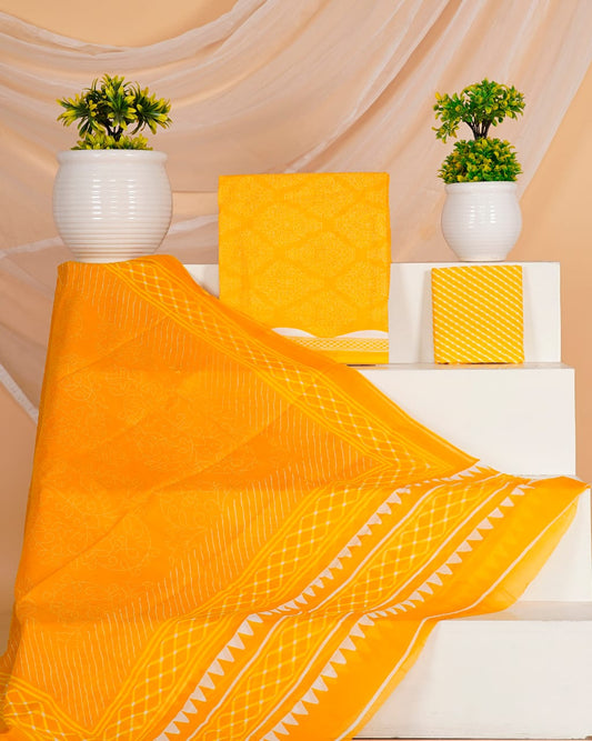 Pure Cotton Jaipuri Hand Block Print Unstitched Suit With Mul Cotton Dupatta.