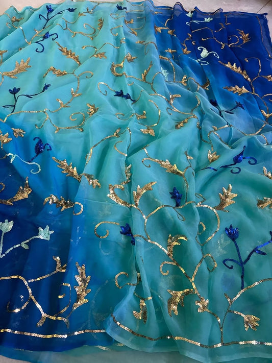 Pure Jaipuri Diamond Chiffon Jaal Work Sarees