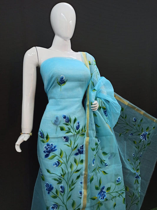 Pure Kota Doriya Suit With Embroidery Work Unstitched Suit