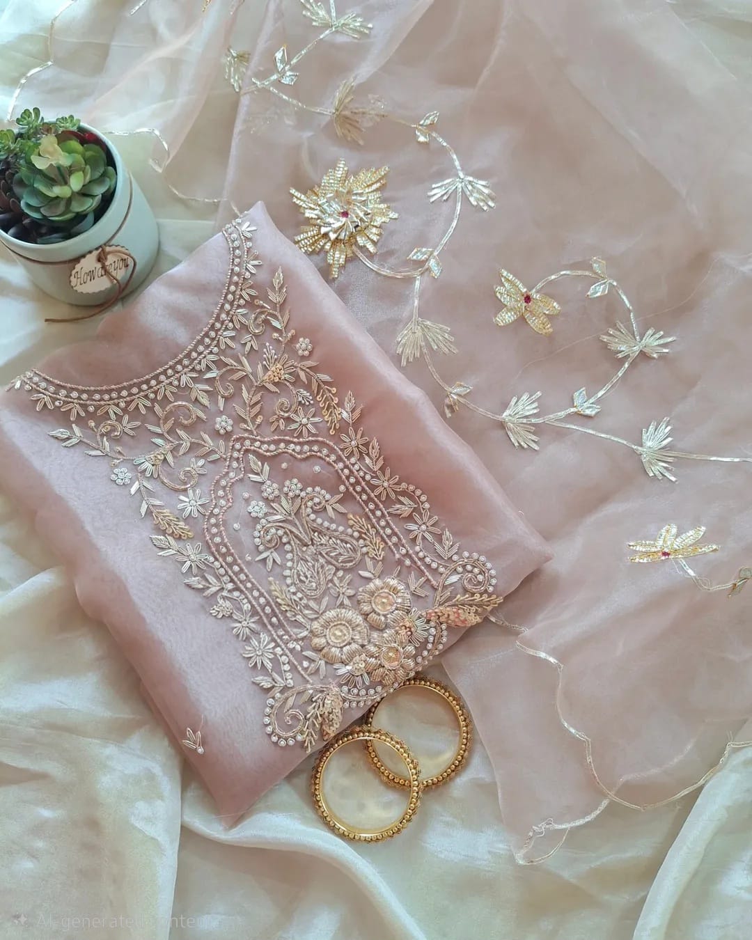 Pure Organza unstitched Suit With Gota Patti Work Dupatta