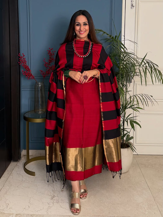 Pure Maheswari Silk Cotton Handwoven Unstitch Suit