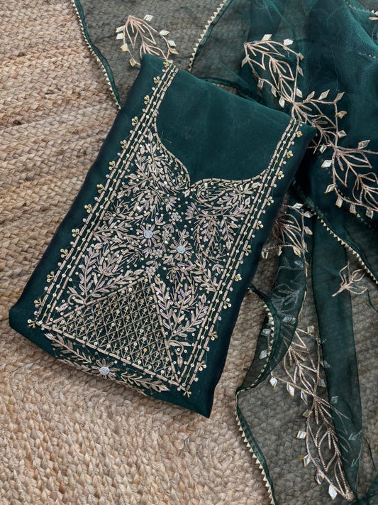 Pure Organza unstitched suit Zardogi Work With Gota lace  Dupatta