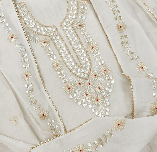 Premium  Chanderi Silk Kacha Patti Work Unstitched Suit With dupatta