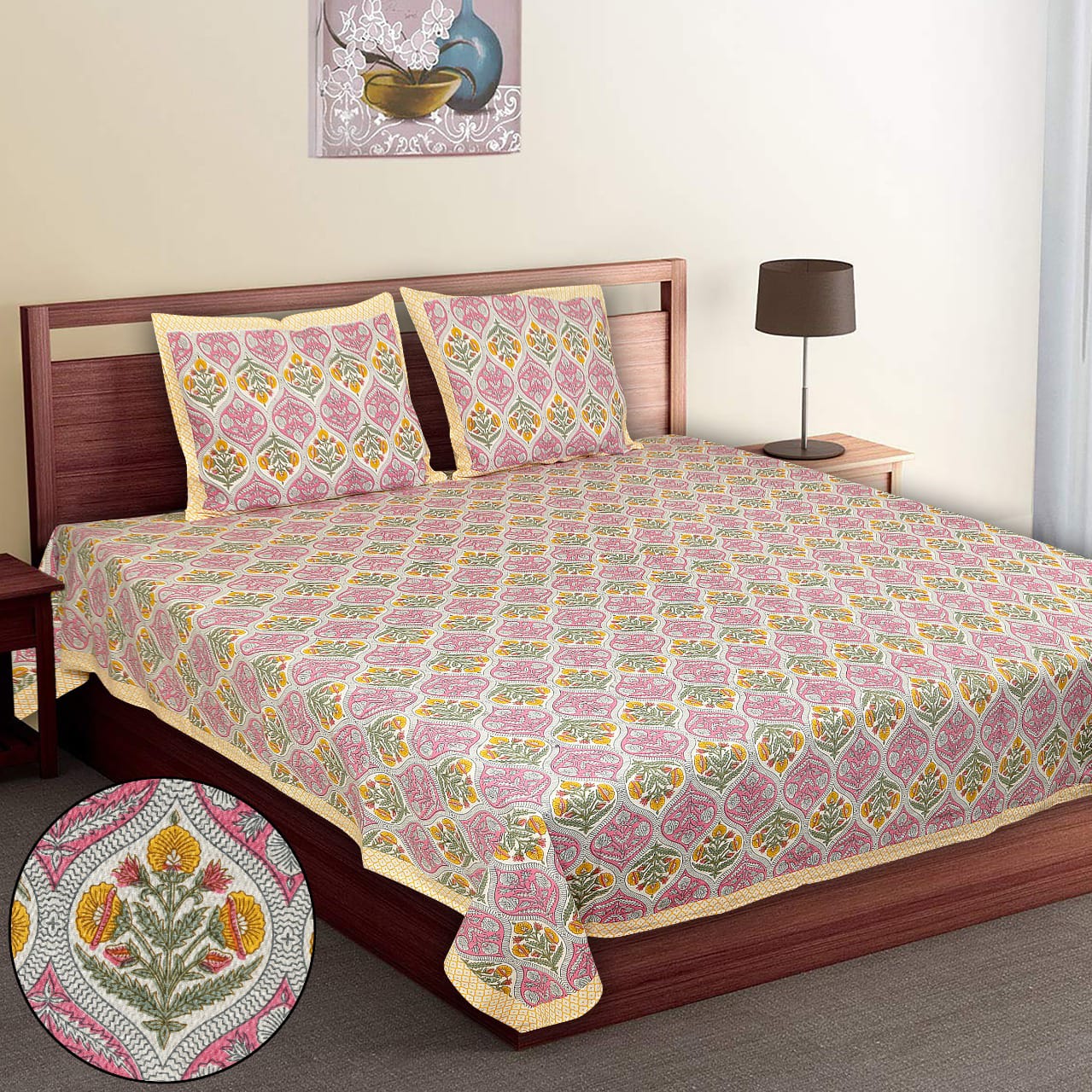 Pure Cotton Digital Print Jumbo Size Bedsheets (108''X 108'')With Pillow Cover