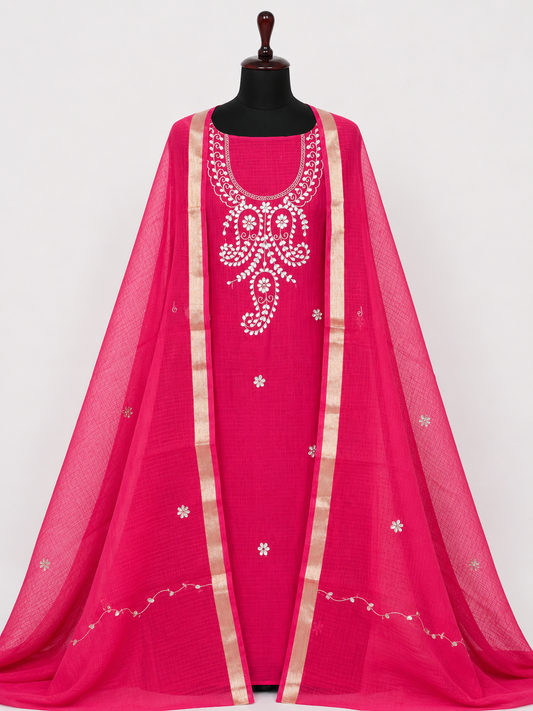 Pure Kota Doriya  Gotta Work Unstitch Suit With Gotta Patti Work Duppata