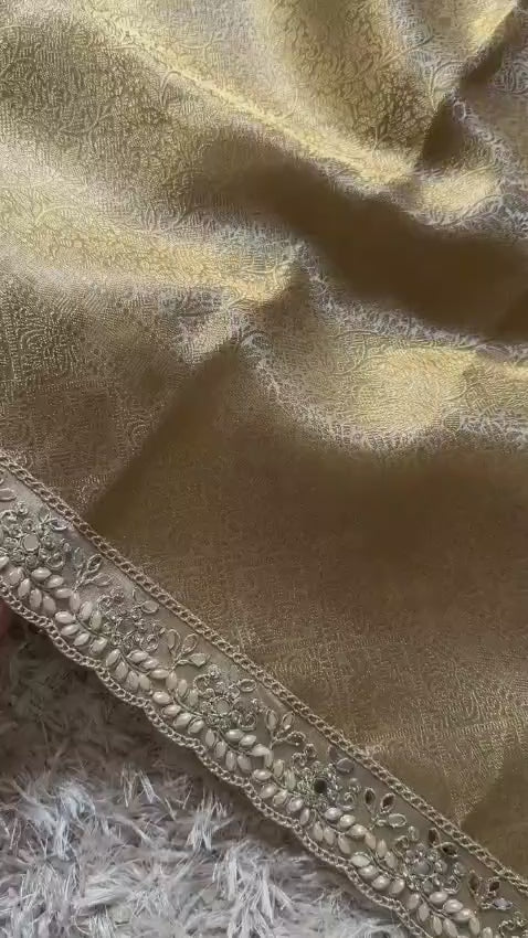 Tissue Silk Saree with Stripe Work and Moti Border