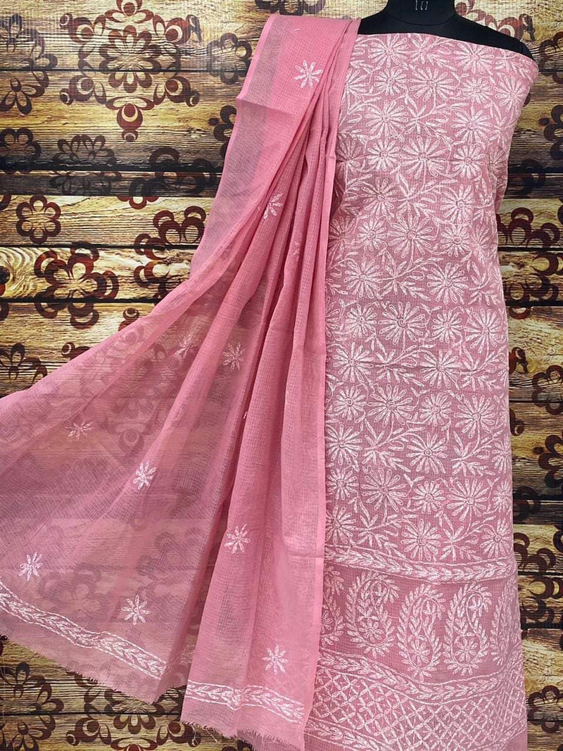 Pure Kota Doriya Embroidery Unstitched Suit With Dupatta (Without Bottom )