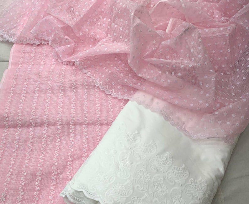 Pure Kota Doriya Embroidery Unstitched Suit With Dupatta (With Bottom )