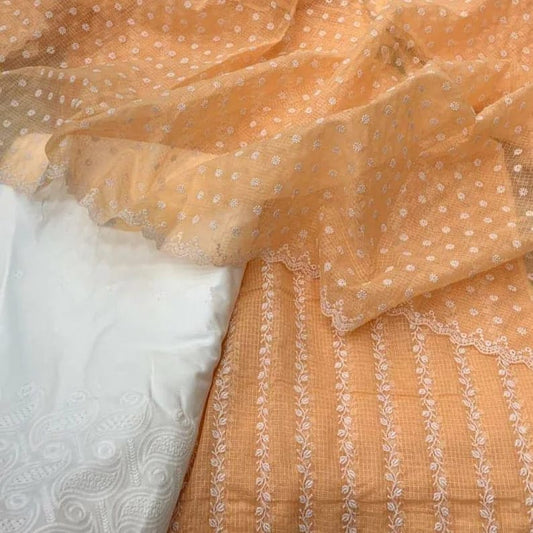 Pure  Kota Doriya Embroidery Unstitched Suit With Dupatta (With Bottom )