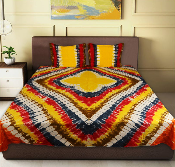 Pure Cotton Hand Made Tie & Dye King Size Bedsheet With Pillow Covers
