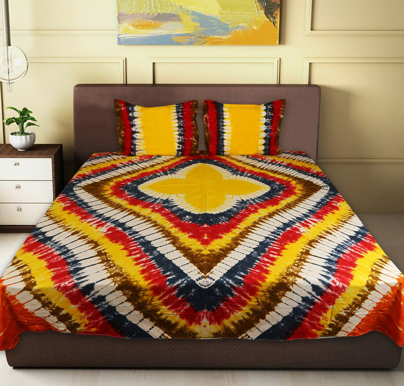 Pure Cotton Hand Made Tie & Dye King Size Bedsheet With Pillow Covers