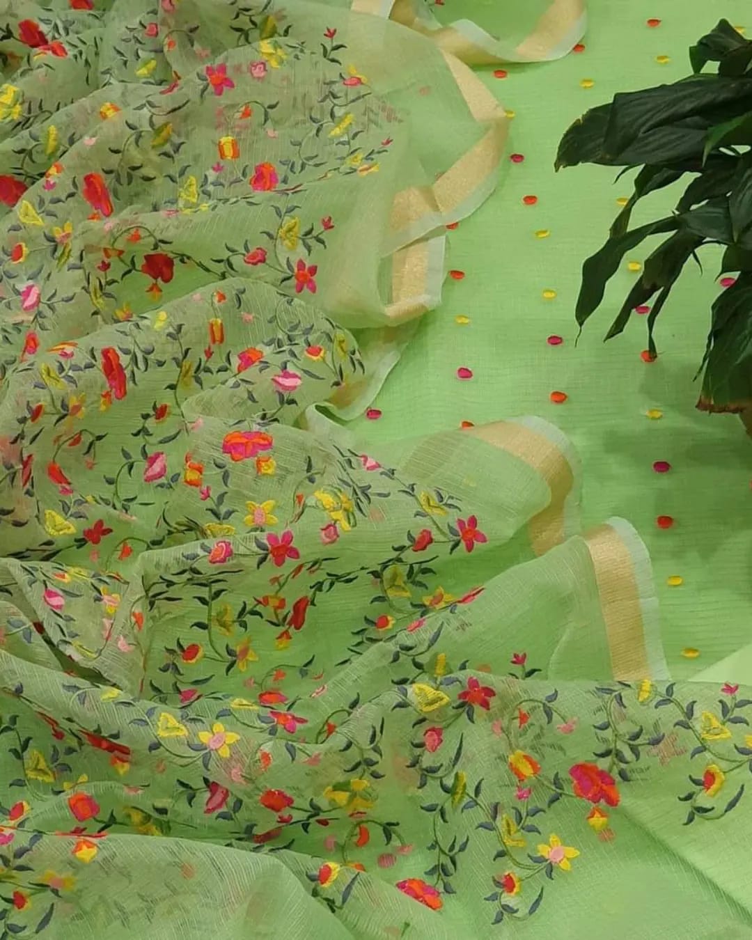 Pure Kota Doriya Embroidery Work Unstitched Suit With Bottom.