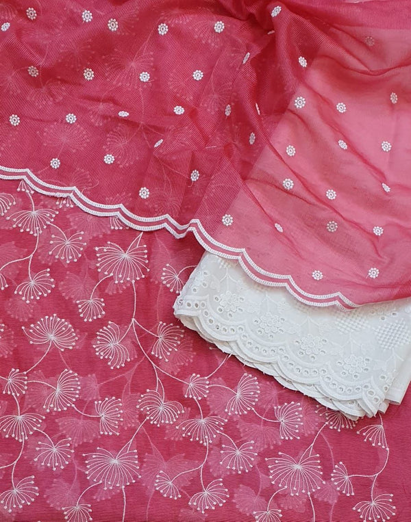 Pure  Kota Doriya Embroidery Unstitched Suit With Dupatta (With Bottom )