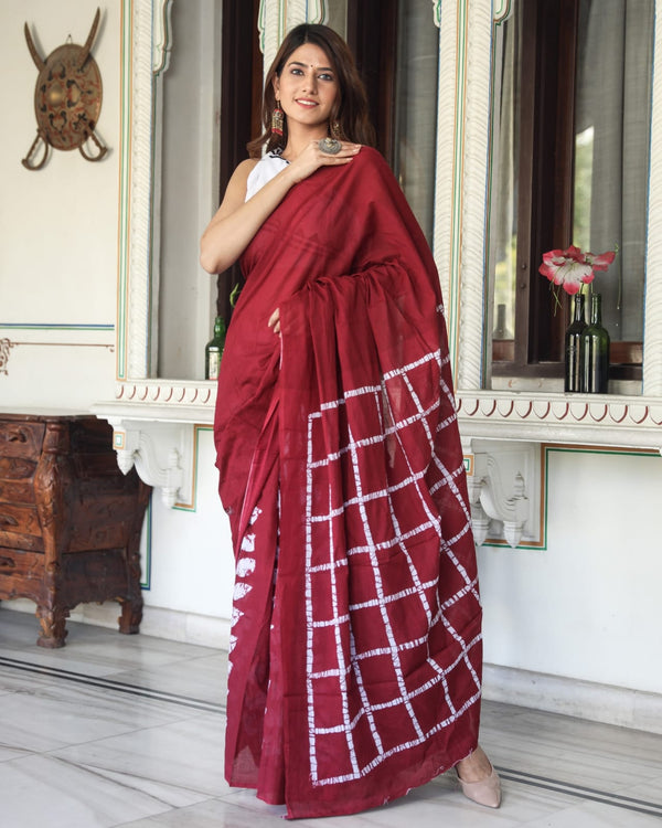 Pure Hand Printed Cotton Sarees With Blouse