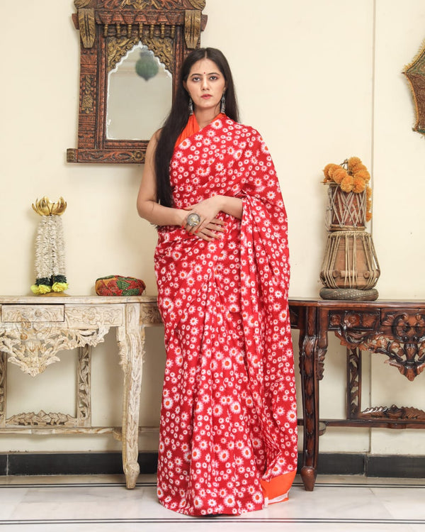 Pure Hand Printed Cotton Sarees With Blouse