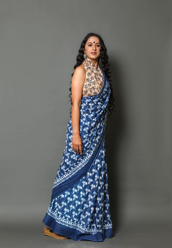 Pure Hand Printed Cotton Sarees With Blouse