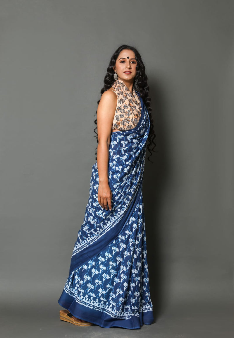 Pure Hand Printed Cotton Sarees With Blouse