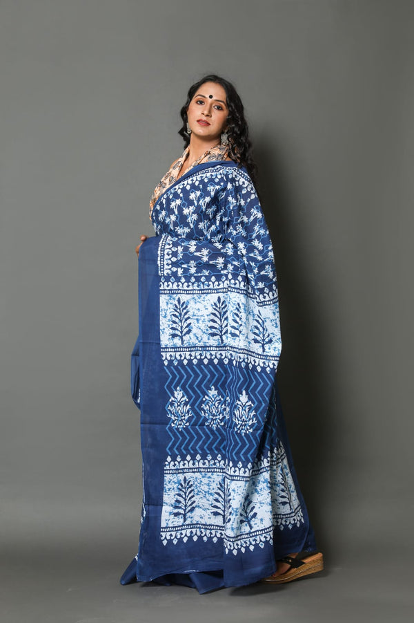 Pure Hand Printed Cotton Sarees With Blouse