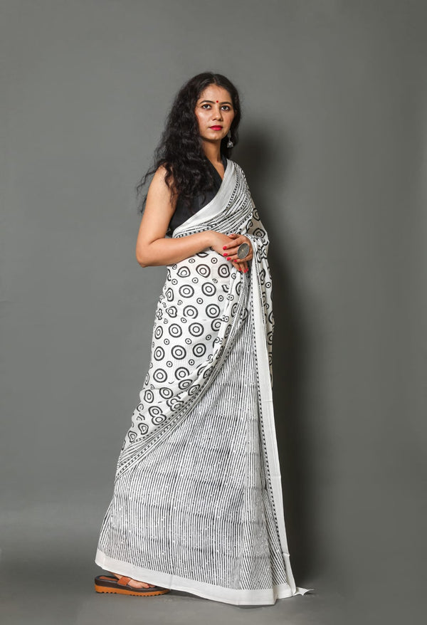 Pure Hand Printed Cotton Sarees With Blouse