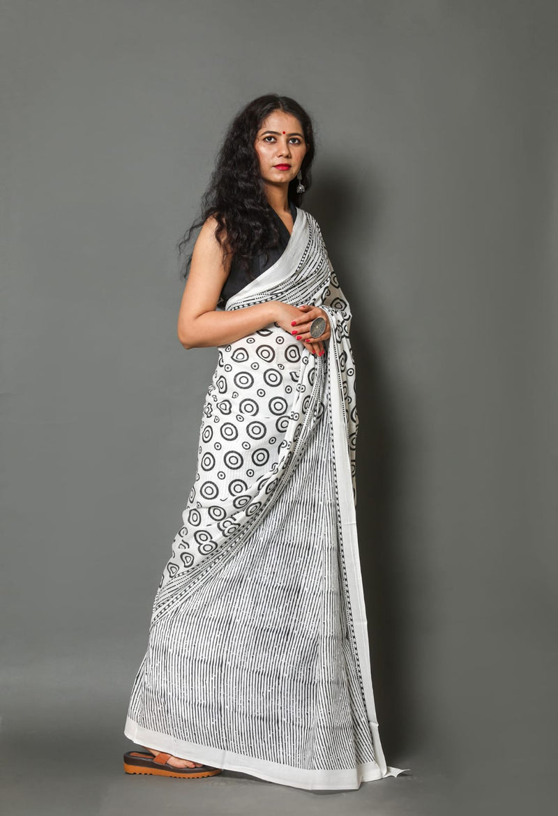 Pure Hand Printed Cotton Sarees With Blouse