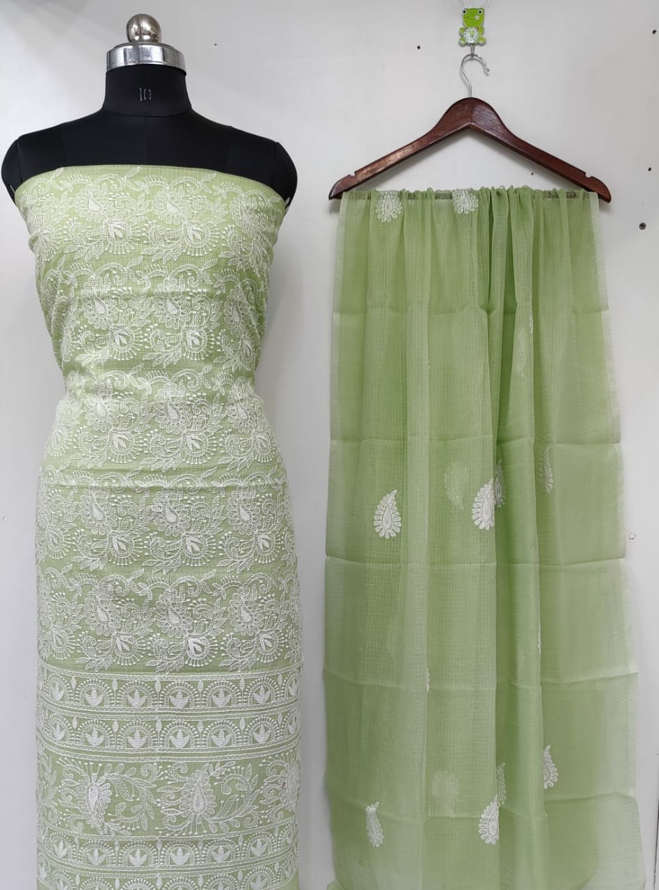 Pure Kota Doriya Embroidery Unstitched Suit With Dupatta (Without Bottom )