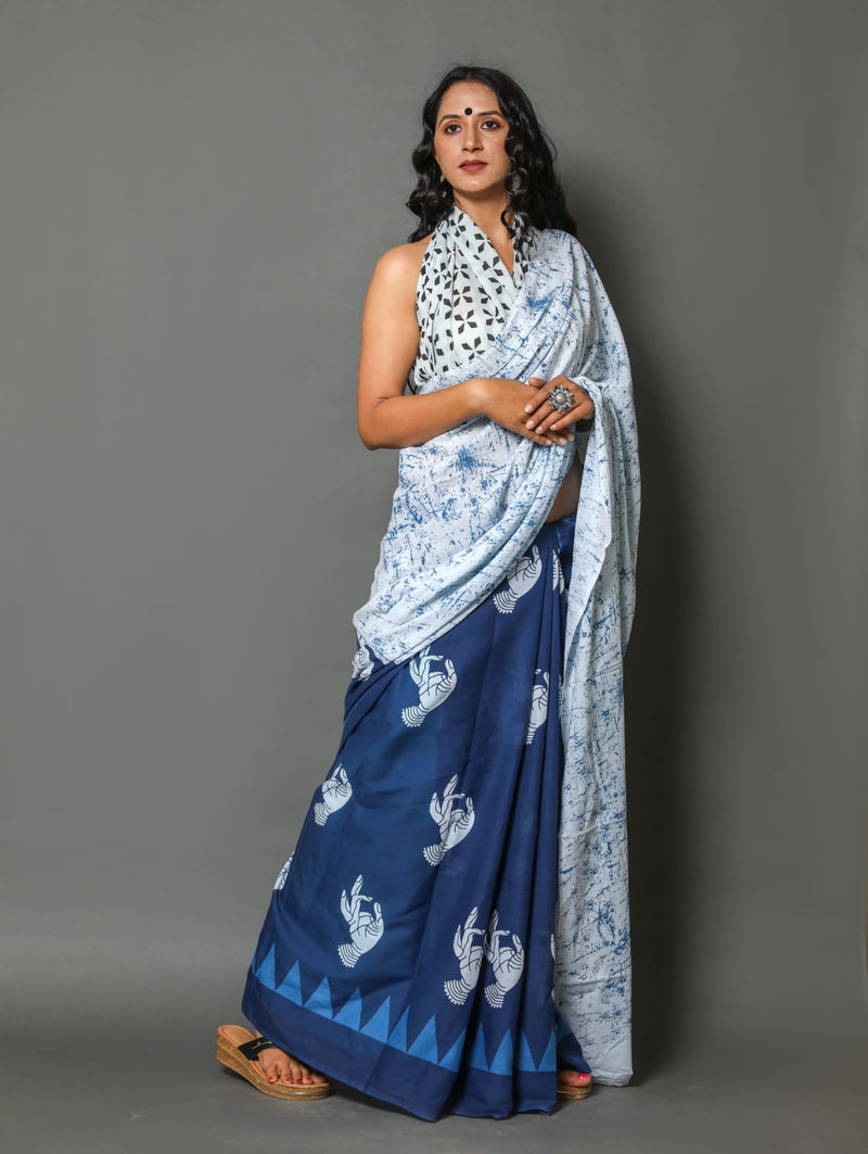 Pure Hand Printed Cotton Sarees With Blouse
