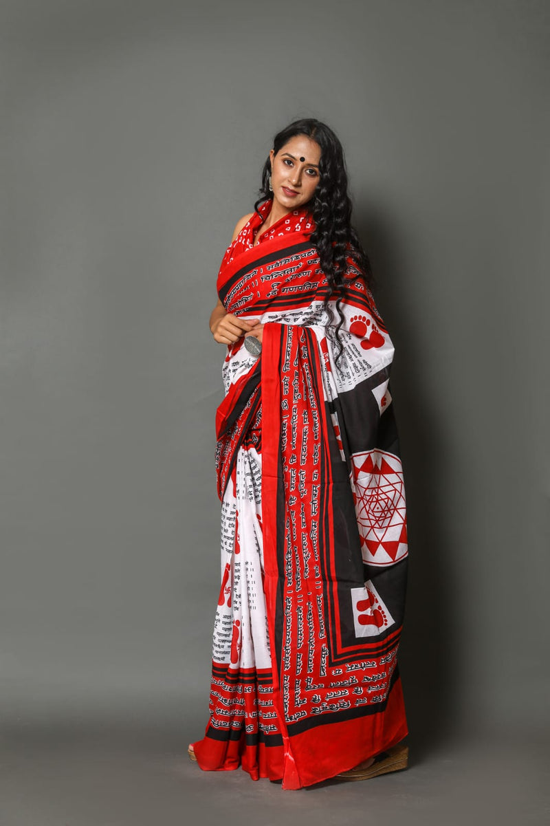 Pure Hand Printed Cotton Sarees With Blouse
