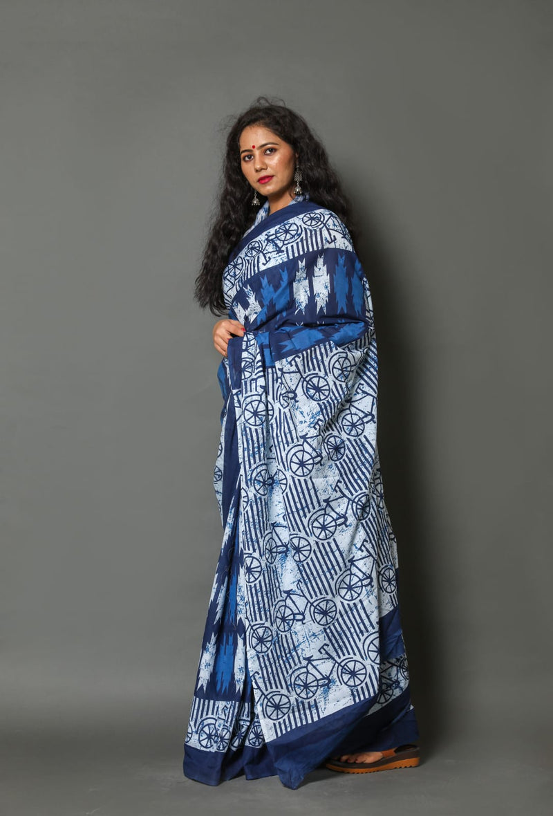 Pure Hand Printed Cotton Sarees With Blouse