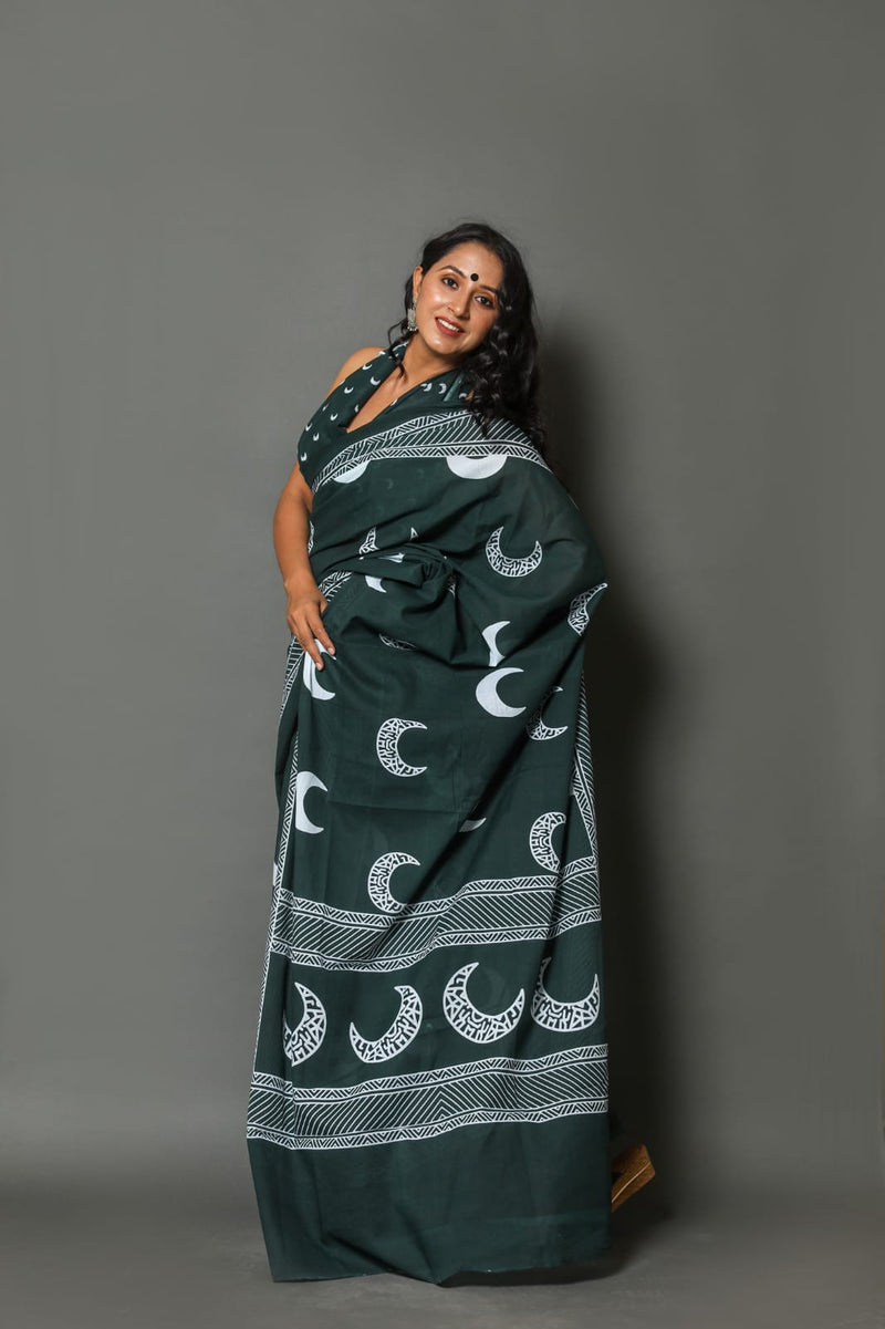 Pure Hand Printed Cotton Sarees With Blouse