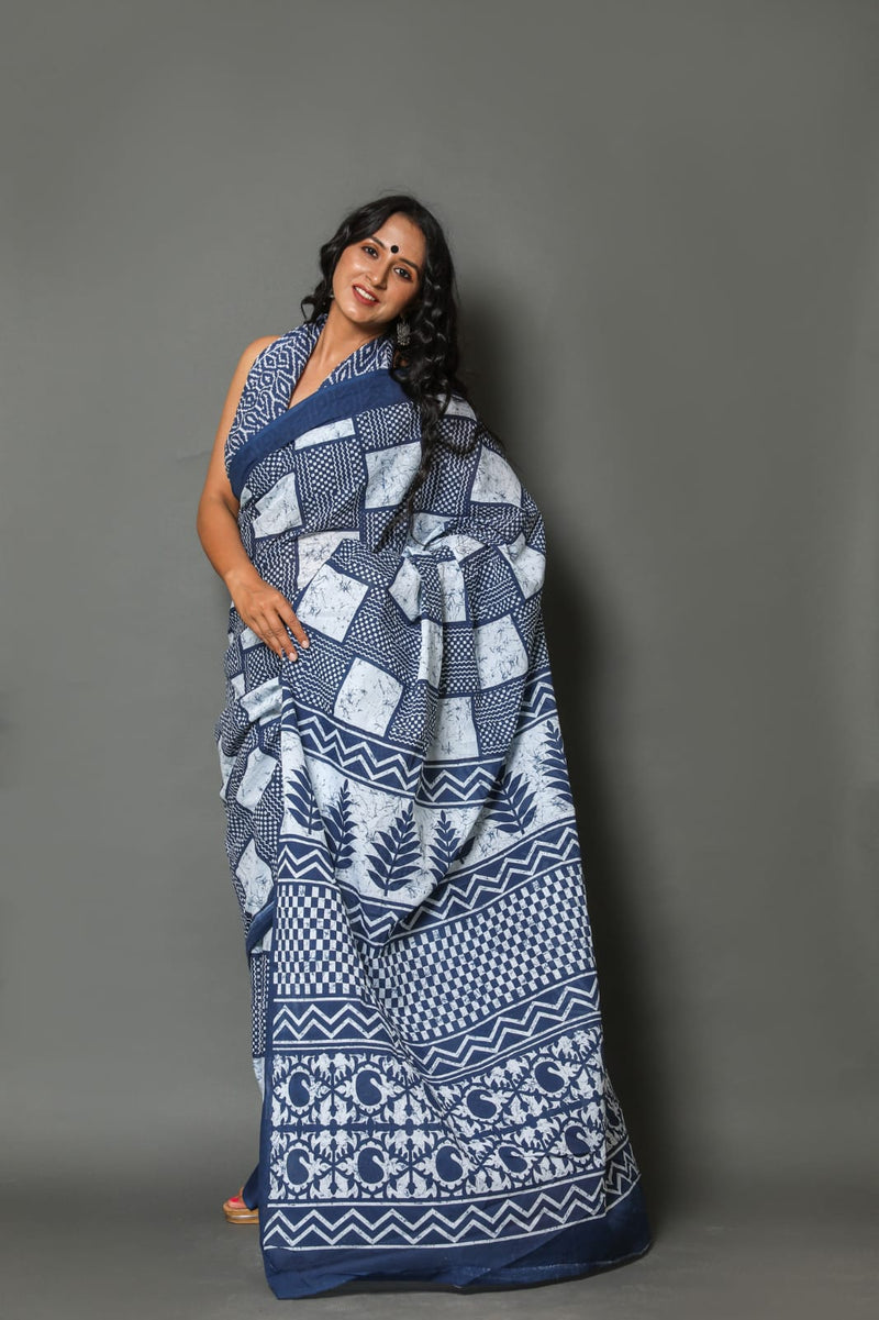 Pure Hand Printed Cotton Sarees With Blouse
