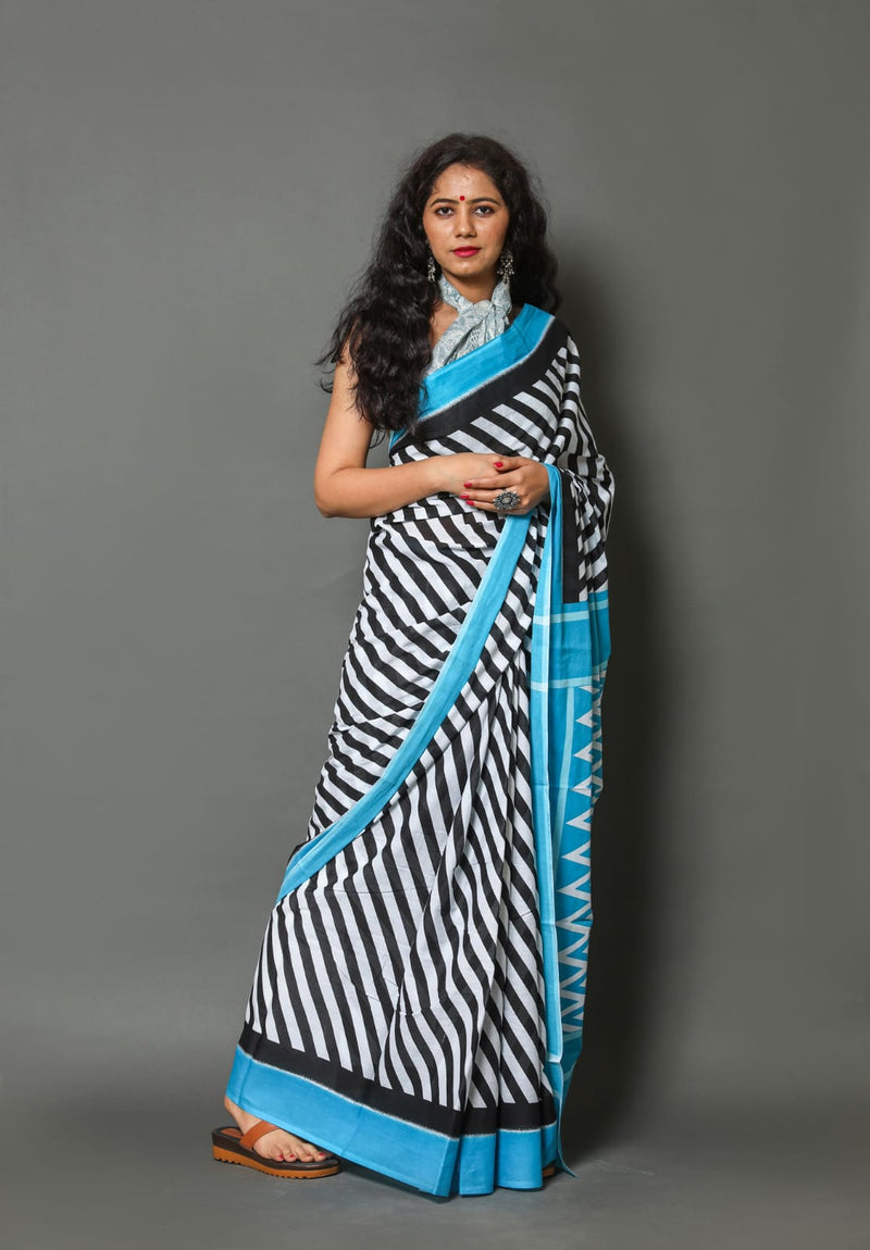 Pure Hand Printed Cotton Sarees With Blouse