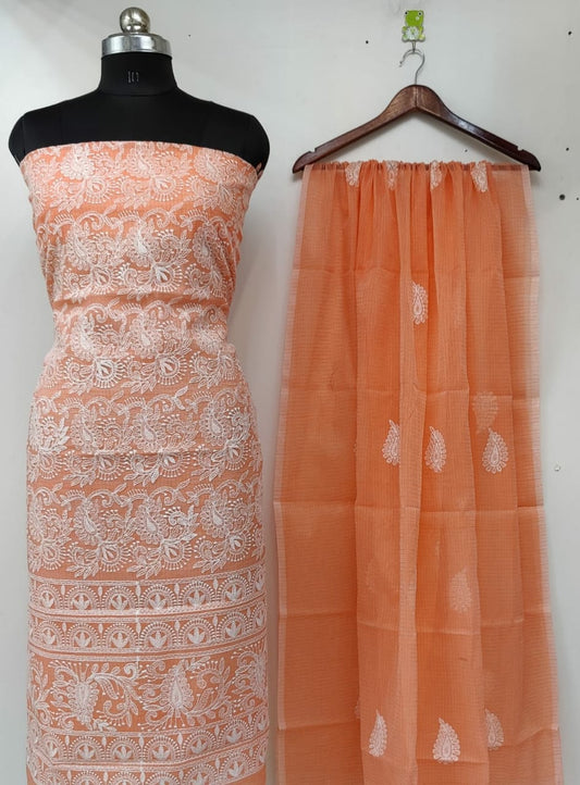 Pure Kota Doriya Embroidery Unstitched Suit With Dupatta (Without Bottom )