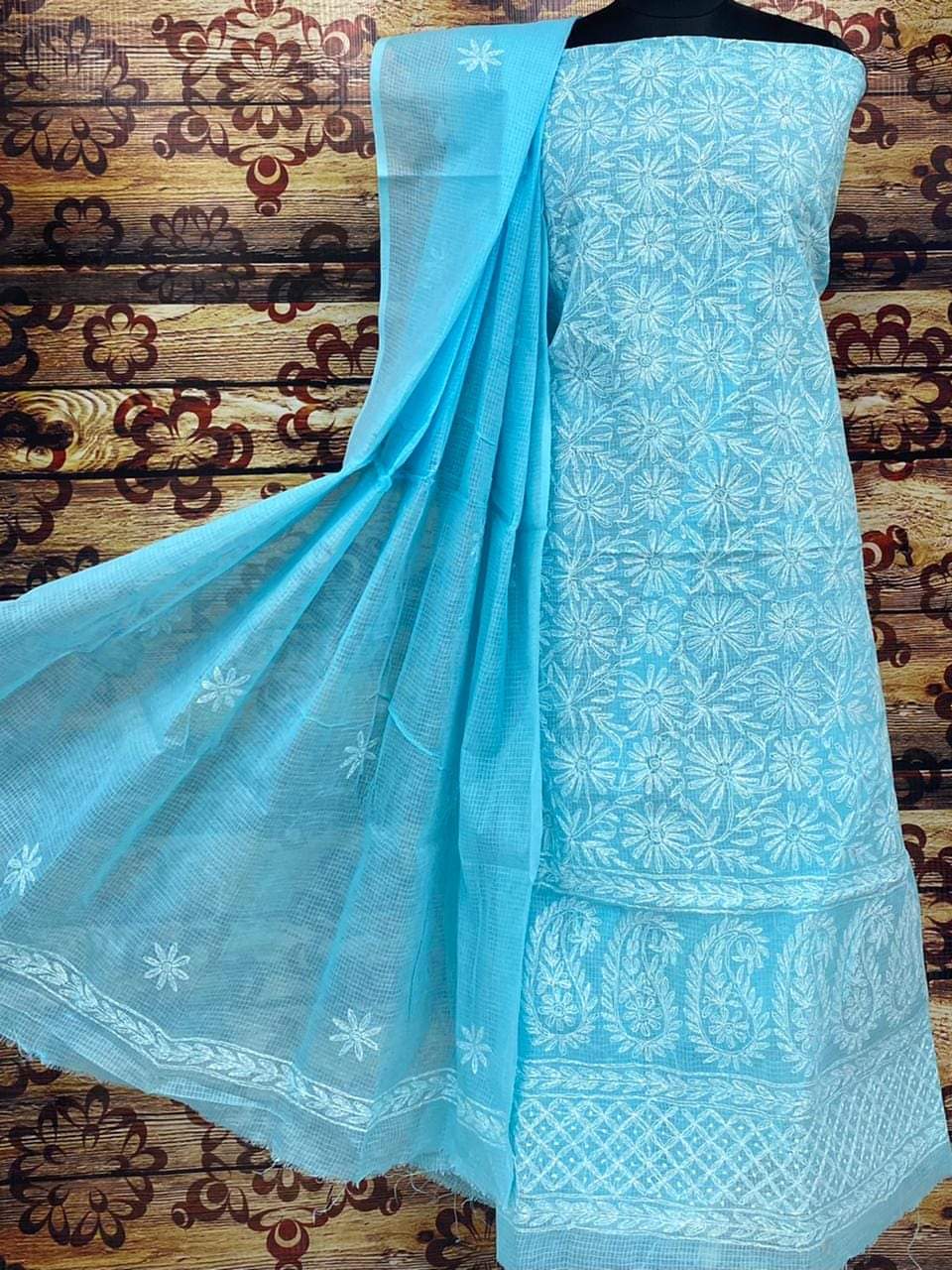 Pure Kota Doriya Embroidery Unstitched Suit With Dupatta (Without Bottom )