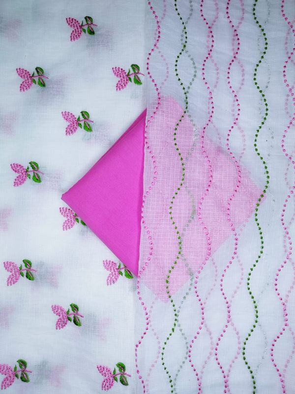 Pure Kota Doriya Embroidery Unstitched Suit With Dupatta (With Bottom )