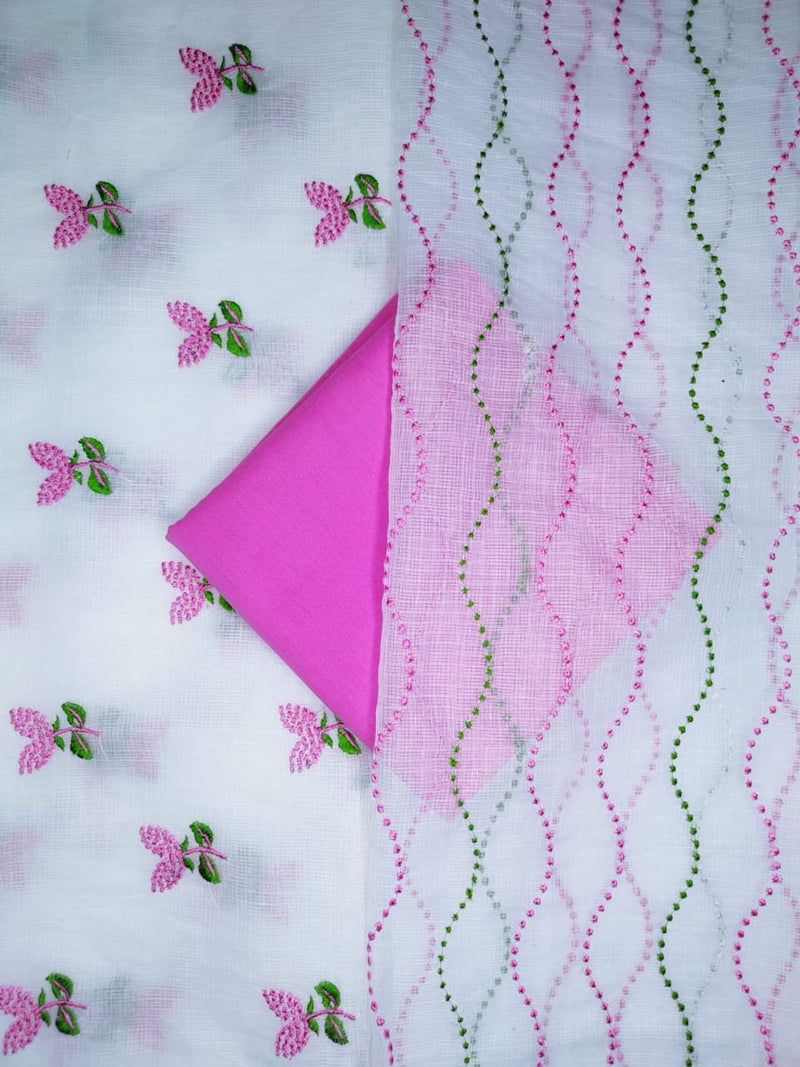 Pure Kota Doriya Embroidery Unstitched Suit With Dupatta (With Bottom )