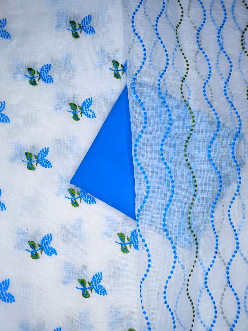 Pure Kota Doriya Embroidery Unstitched Suit With Dupatta (With Bottom )