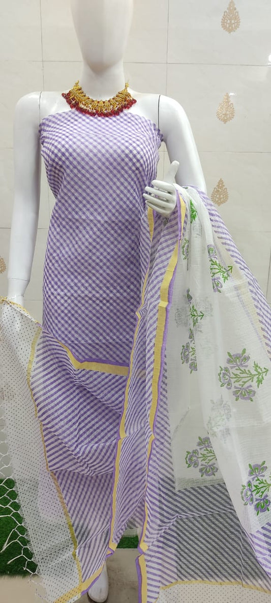 Pure Kota Doriya Leheriya Print Unstitched Suit With Dupatta (Without Bottom )