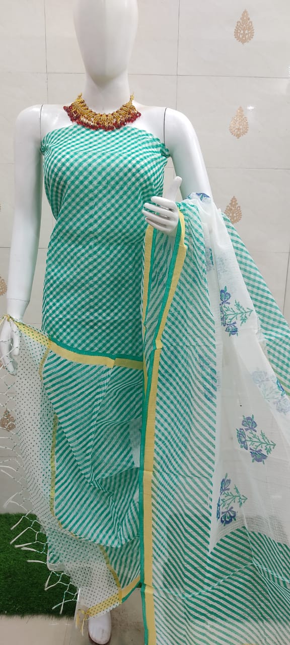 Pure Kota Doriya Leheriya Print Unstitched Suit With Dupatta (Without Bottom )