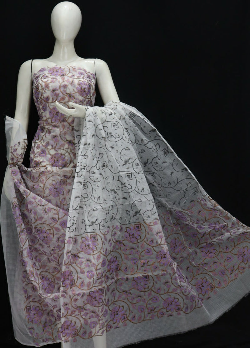 Pure Cotton Kota Doriya Hand Block Print Unstitched Suit With Dupatta (Without Bottom )