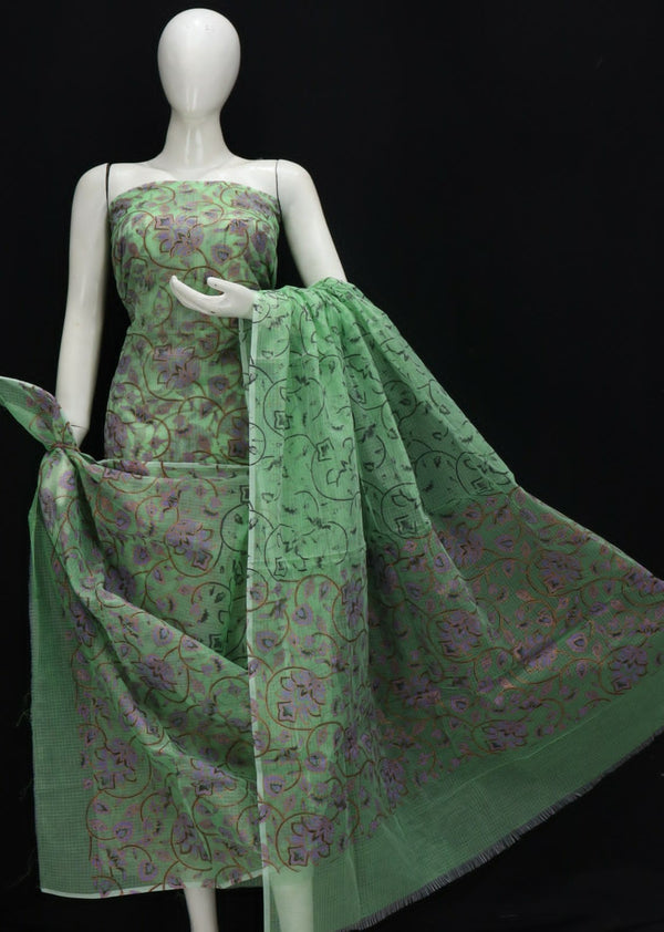 Pure Cotton Kota Doriya Hand Block Print Unstitched Suit With Dupatta (Without Bottom )