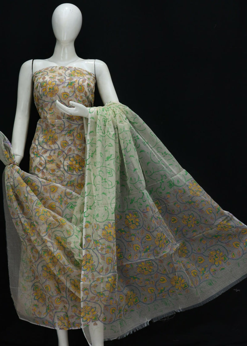 Pure Cotton Kota Doriya Hand Block Print Unstitched Suit With Dupatta (Without Bottom )