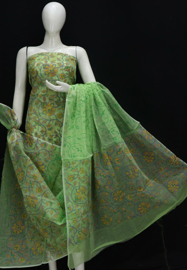 Pure Cotton Kota Doriya Hand Block Print Unstitched Suit With Dupatta (Without Bottom )