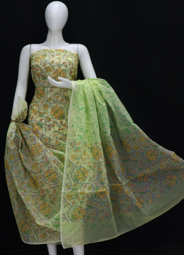 Pure Cotton Kota Doriya Hand Block Print Unstitched Suit With Dupatta (Without Bottom )