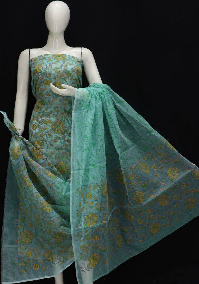 Pure Cotton Kota Doriya Hand Block Print Unstitched Suit With Dupatta (Without Bottom )